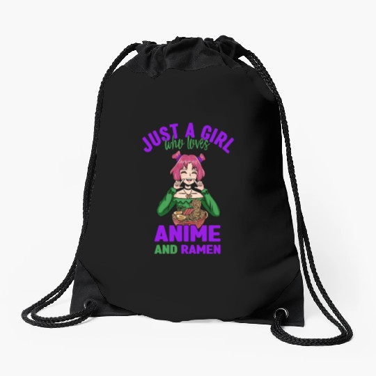 Just a girl who loves anime ramen Drawstring Bags