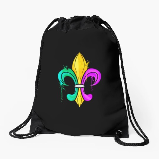 Green, Golden and Purple Fleur De Lis Drawstring Bags