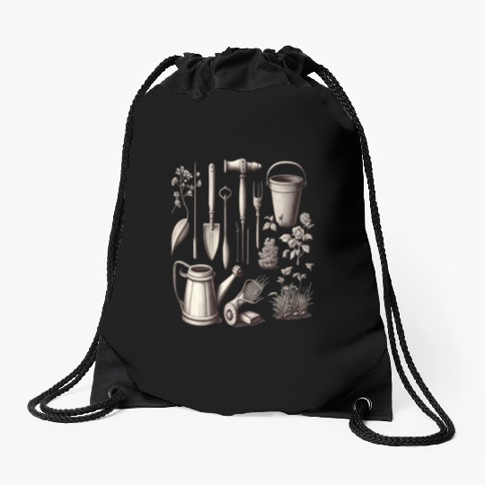 Florist Gardener Dad Grayscale Gardening Tools Drawstring Bags