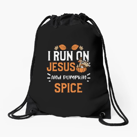 I Run On Jesus And Pumpkin Spice Drawstring Bags