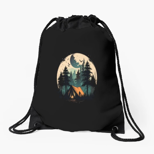 I Love Camping Cool Camping Trip Big Moon Drawstring Bags