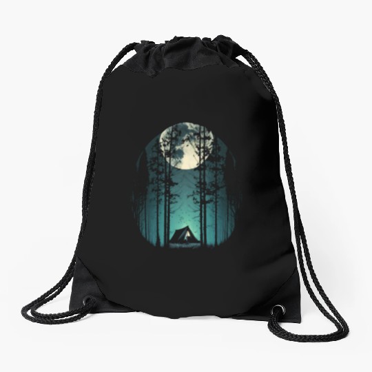 I Love Camping Cool Camping Trip Big Moon Drawstring Bags