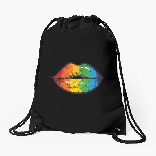 lips in LGBT Colors Rainbow Tolerance Drawstring Bags
