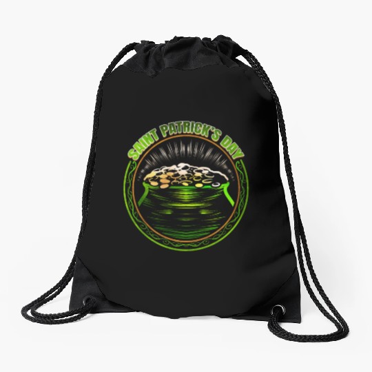 Pot Of Gold Logo For St Patricks Day Drawstring Bags