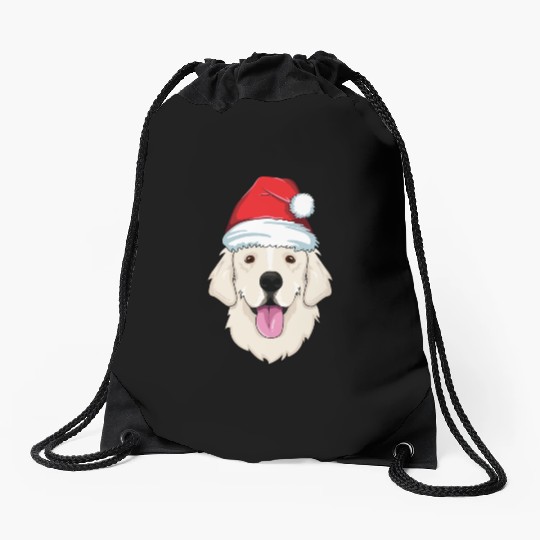 Blond Golden Retriever Santa Hat Cute Christmas Drawstring Bags