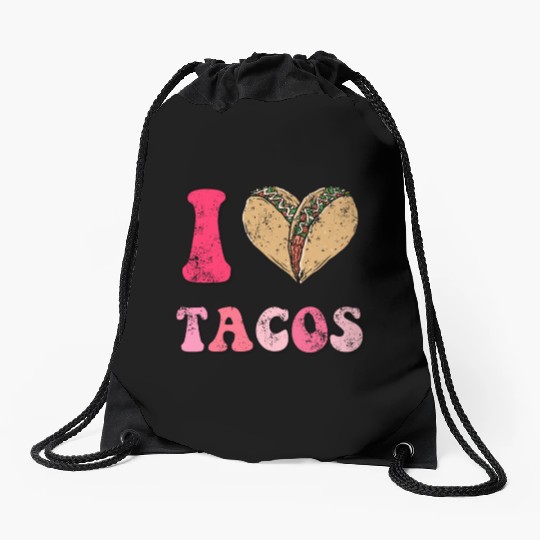 Vintage I Love Taco Valentine, Groovy I Heart Taco Drawstring Bags