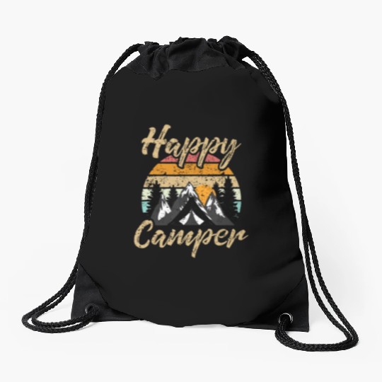 Funny Camping Hiking Lover Present Happy Camper Gi Drawstring Bags
