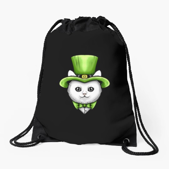 Cute Kawaii Cat With Leprechauns Hat On St Drawstring Bags