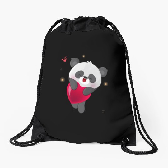 Cute Panda Embrace Heart Design Drawstring Bags