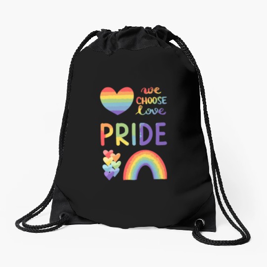 PRIDE We Choose Love Rainbow Hearts & Rainbow Drawstring Bags