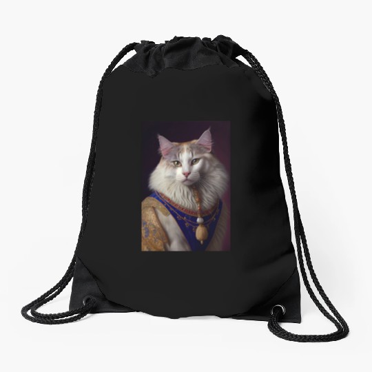 Turkish Angora Cat Breed Portrait Royal Renaissanc Drawstring Bags