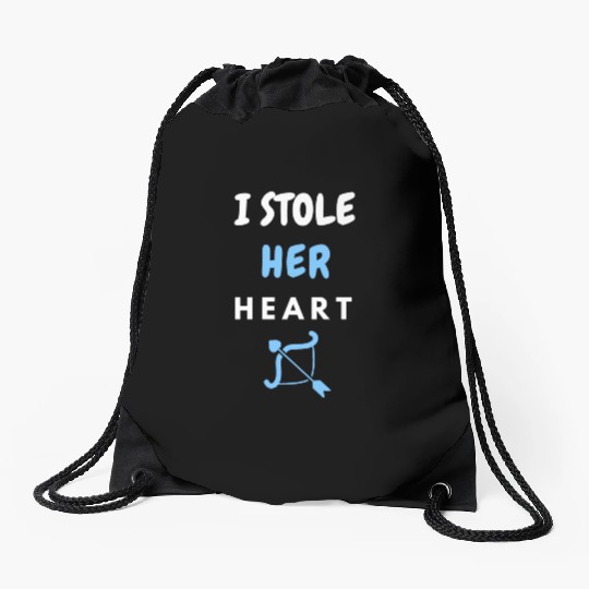 I stole Her Heart, His and hers , valentines day Drawstring Bags