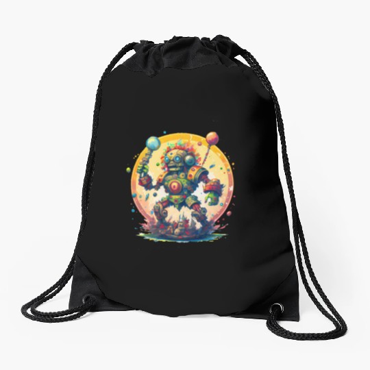 Inca,Maya robot warrior Drawstring Bags
