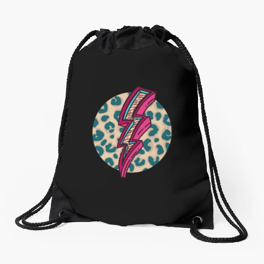 Cheetah Print Lightning Bolt Drawstring Bags