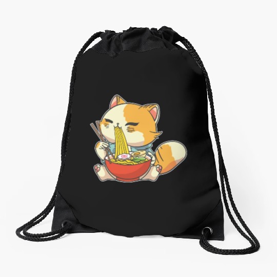 Cat Ramen Bowl Anime Kawaii Neko Japanese Noodles Drawstring Bags