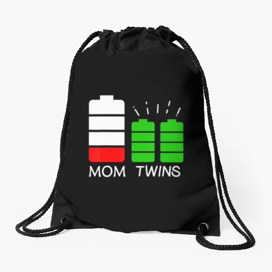Twin Mom Low Battery Tired Mom Of Twins Drawstring Bags