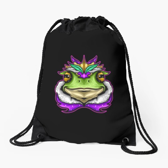 Frog King Or Frog Prince With Royal Fur For Mardi Drawstring Bags