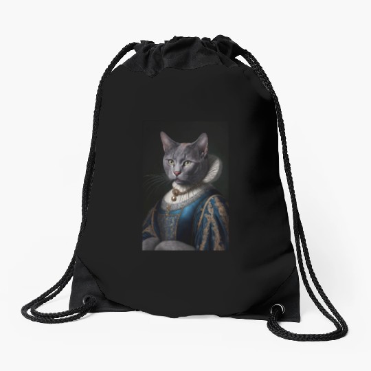 Russian Blue Cat Breed Portrait Royal Renaissance Drawstring Bags