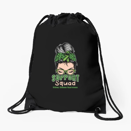 Support Squad Green Kidney Disease Awareness Month Drawstring Bags