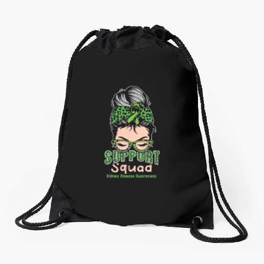 Support Squad Green Kidney Disease Awareness Month Drawstring Bags