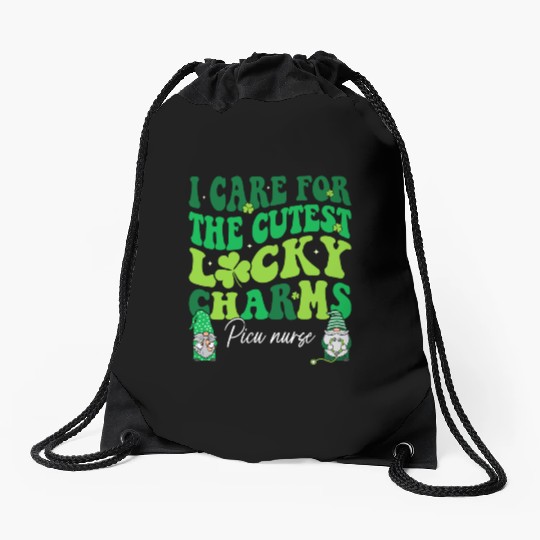Groovy Retro NICU Nurse St Patrick's Day Drawstring Bags