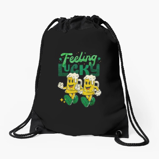 St Patrick's Day Feeling Lucky Retro Vintage Beer Drawstring Bags