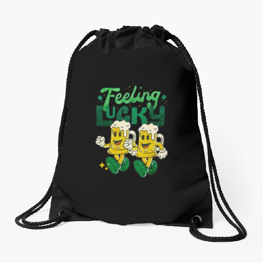 St Patrick's Day Feeling Lucky Retro Vintage Beer Drawstring Bags
