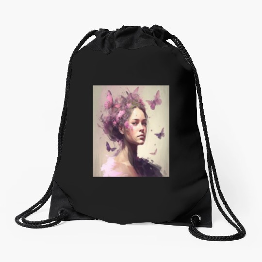 Breast Cancer Survivor Pink Flower Hair Girl Drawstring Bags