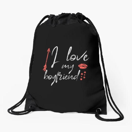 I love my boyfriend Drawstring Bags