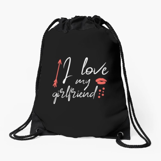 I love my girlfriend Drawstring Bags
