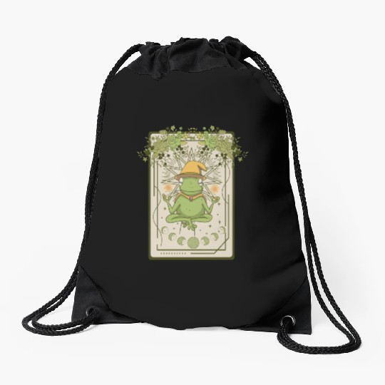 Dark Cottagecore Wizard Frog Goblincore Aesthetic Drawstring Bags