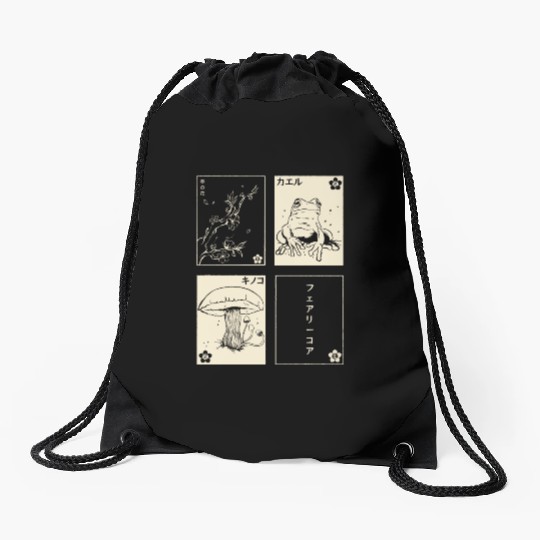 Cottagecore Tarot Cards Fungi Frog Goblincore Drawstring Bags