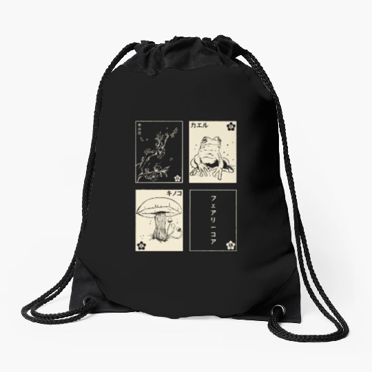 Cottagecore Tarot Cards Fungi Frog Goblincore Drawstring Bags