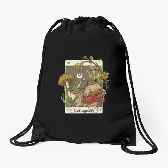 Swamp Mushroom Frog Cottagecore Tarot Card Aesthet Drawstring Bags