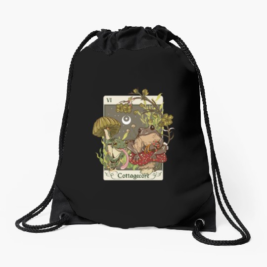 Swamp Mushroom Frog Cottagecore Tarot Card Aesthet Drawstring Bags
