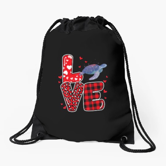 Sea Turtle Lover Heart Sea Turtle Valentine Drawstring Bags