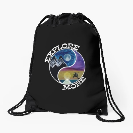 Explore more mountains & oceans wanderlust guided Drawstring Bags