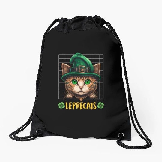 St. Patrick's Day cats leprecats kittens Drawstring Bags