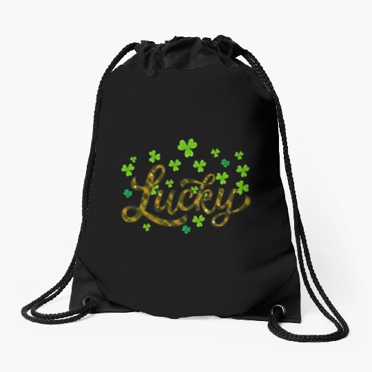 Lucky St Patricks Day, leaf clover, shamtock Drawstring Bags
