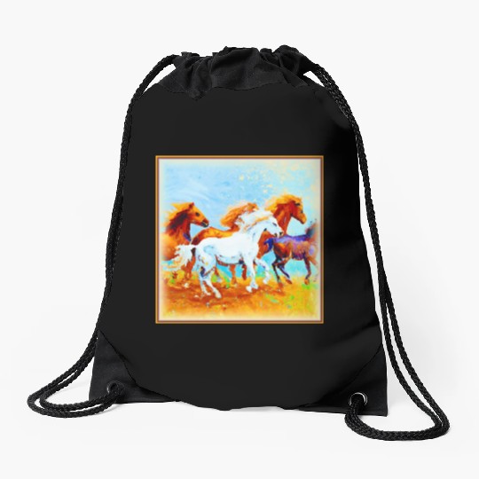 Cute Painting Of Running Horses. Buy Now Drawstring Bags