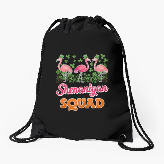 Flamingo Shenanigan Squad St. Patrick's Day Drawstring Bags