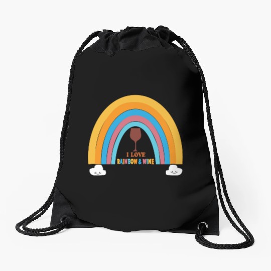 I love rainbow & wine Drawstring Bags