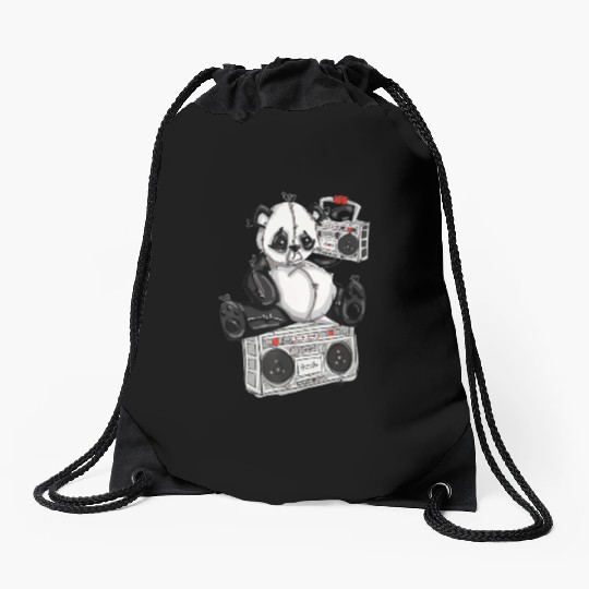 DJ Hip Hop Panda Bear by San Francisco Street Arti Drawstring Bags