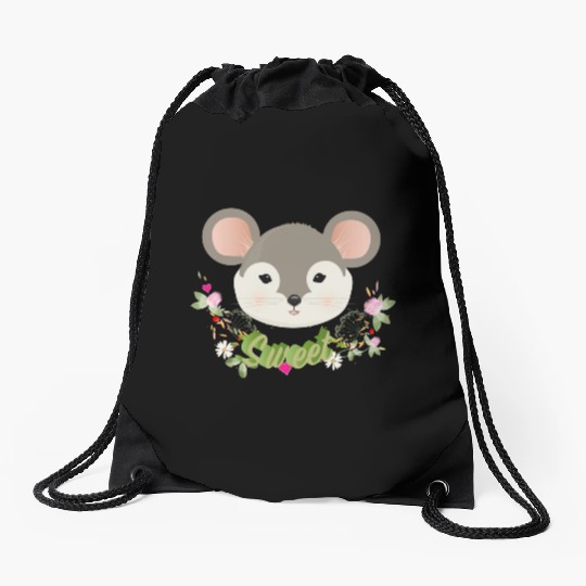 Magical sweet mouse with delicate green in spring Drawstring Bags