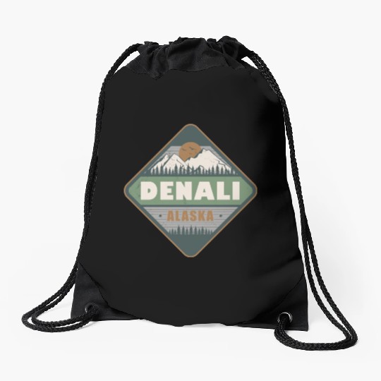 Denali Alaska US Vintage Hiking Design Drawstring Bags
