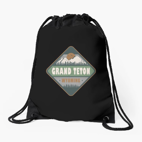 Grand Teton Wyoming US Vintage Hiking Design Drawstring Bags