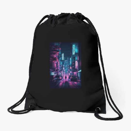 Tokyo Japan Japanese Aesthetic Graphic Night Scene Drawstring Bags