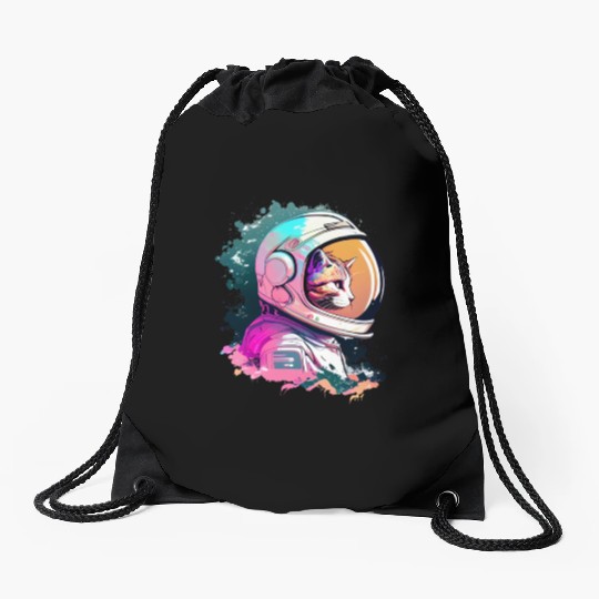 Aesthetic Vaporwave Space Cat 80s 90s Astronaut Drawstring Bags