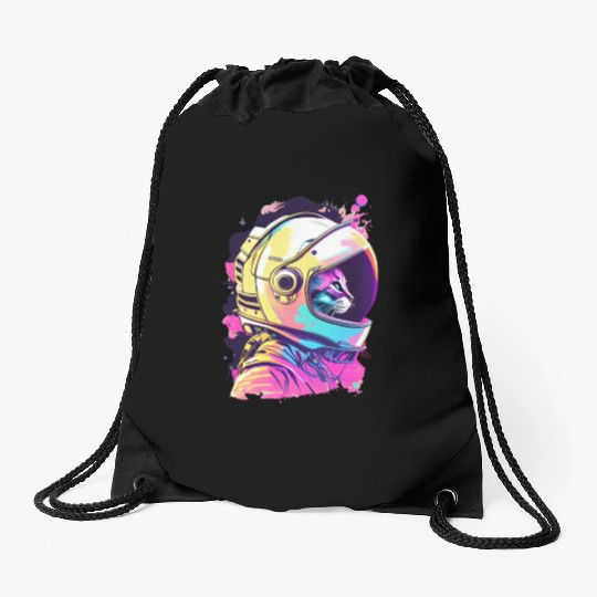 Aesthetic Vaporwave Space Cat 80s 90s Astronaut Drawstring Bags
