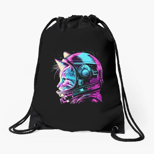 Aesthetic Vaporwave Space Cat 80s 90s Astronaut Drawstring Bags